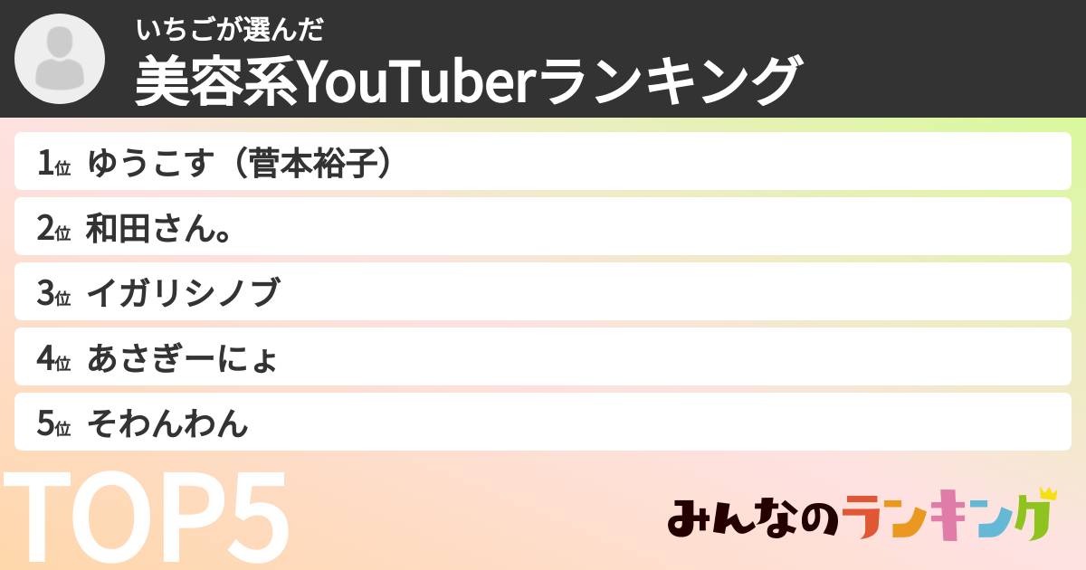 いちごさんの「美容系YouTuberランキング」