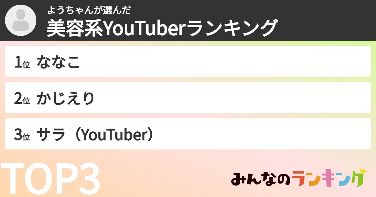 ようちゃんさんの「美容系YouTuberランキング」