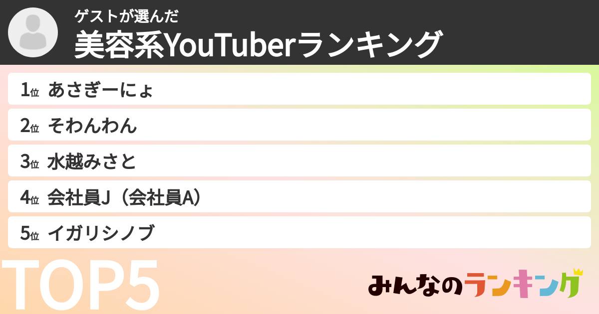 ゲストさんの「美容系YouTuberランキング」