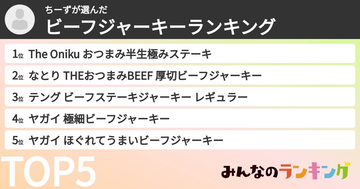 ちーずさんの「ビーフジャーキーランキング」