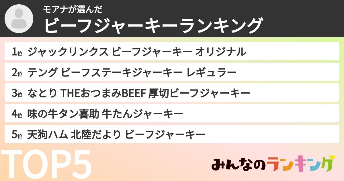 モアナさんの「ビーフジャーキーランキング」