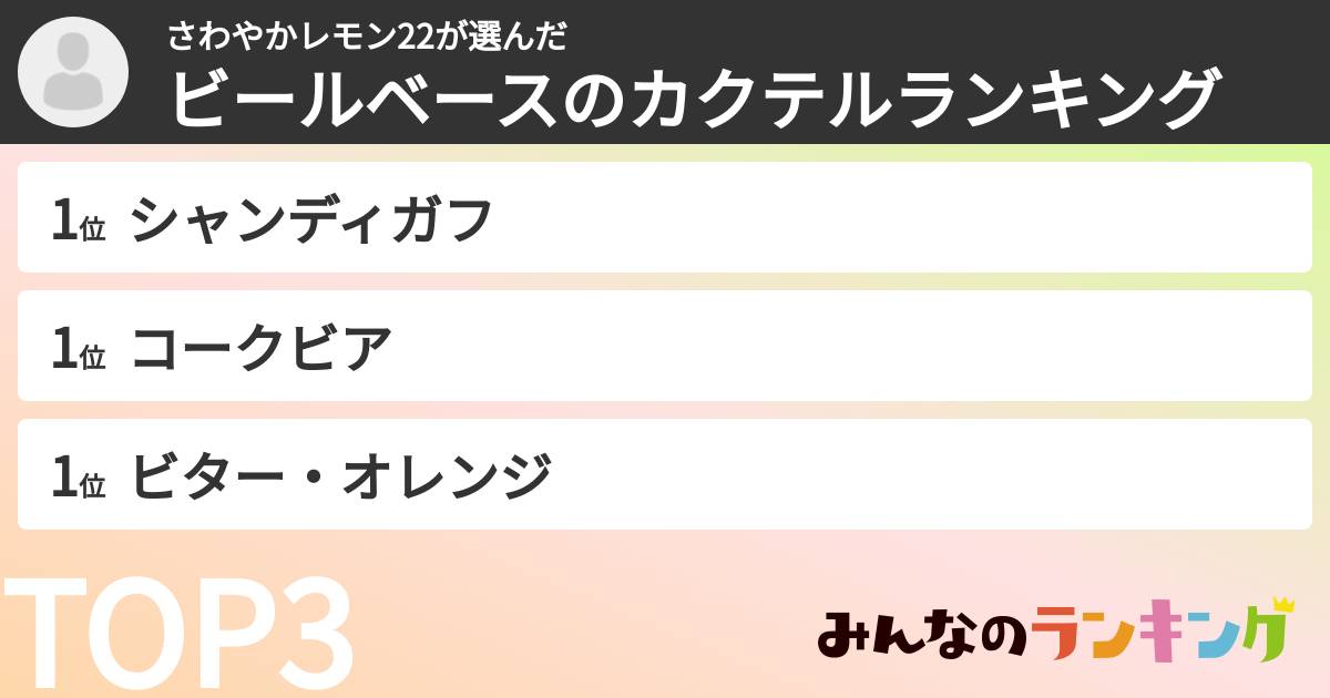 さわやかレモン22さんの「ビールベースのカクテルランキング」