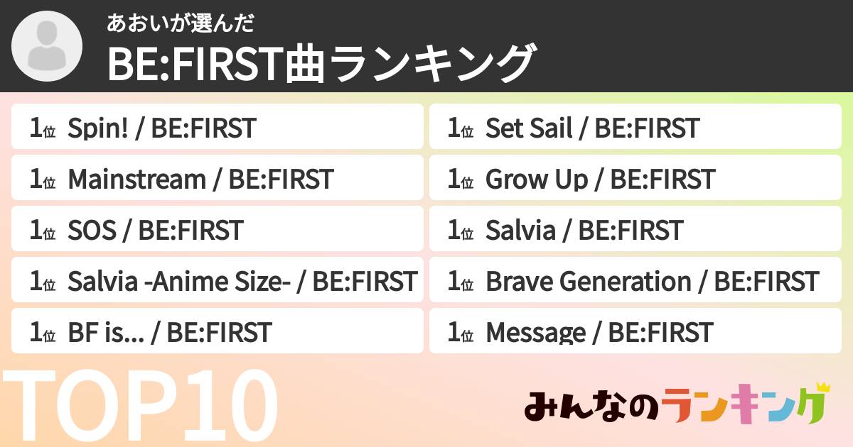 あおいさんの「BE:FIRST曲ランキング」