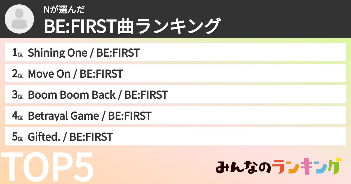 Nさんの「BE:FIRST曲ランキング」