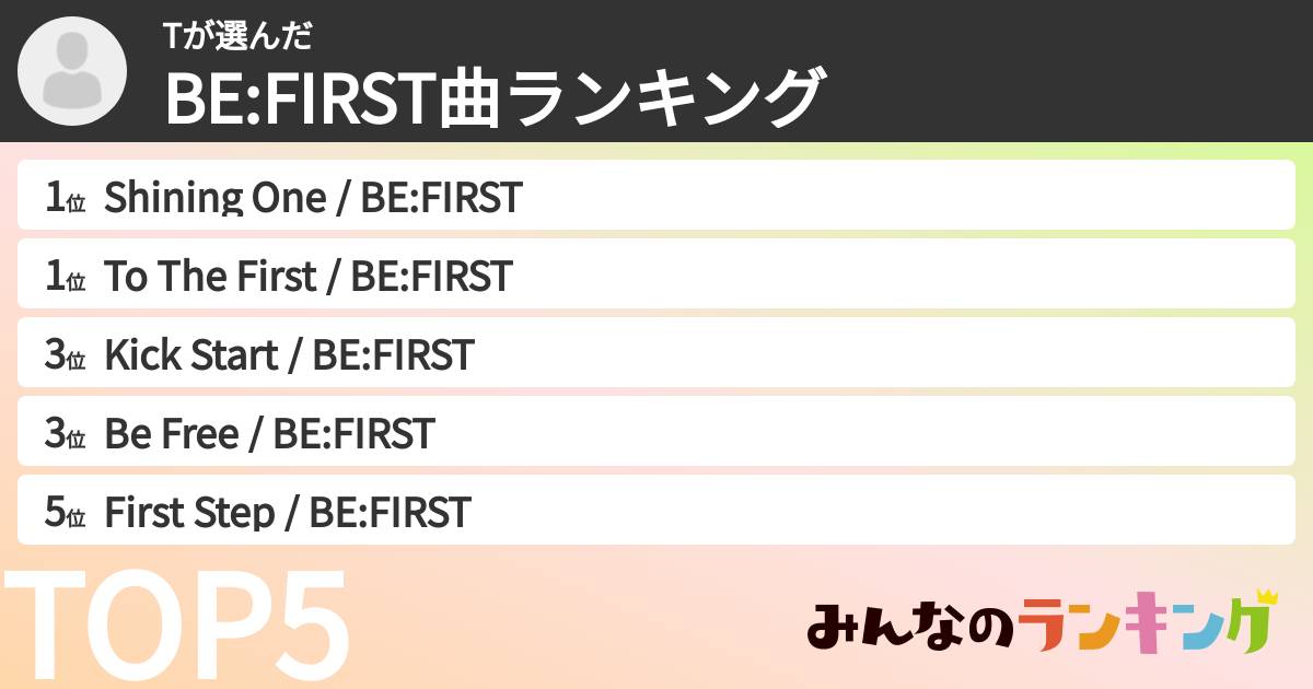 Tさんの「BE:FIRST曲ランキング」