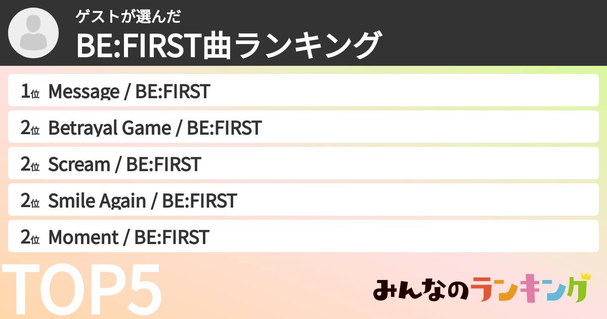 ゲストさんの「BE:FIRST曲ランキング」