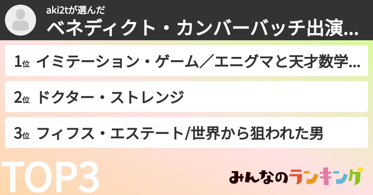 aki2tさんの「ベネディクト・カンバーバッチ出演映画ランキング」