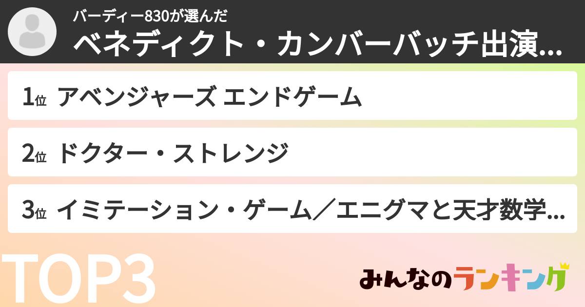バーディー830さんの「ベネディクト・カンバーバッチ出演映画ランキング」