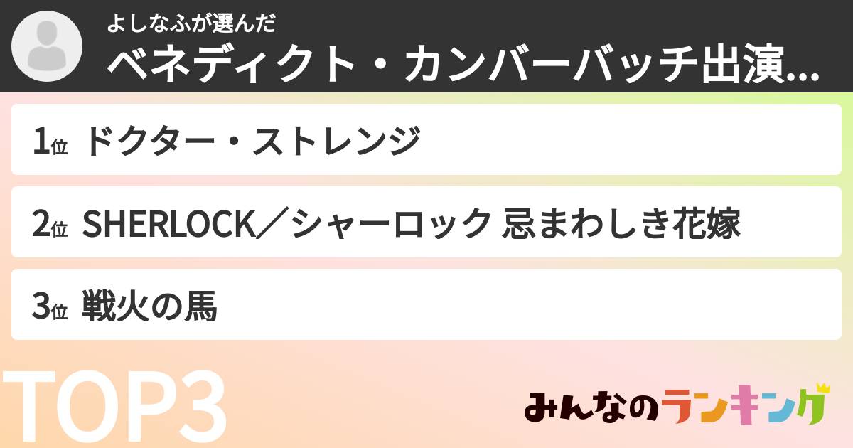 よしなふさんの「ベネディクト・カンバーバッチ出演映画ランキング」