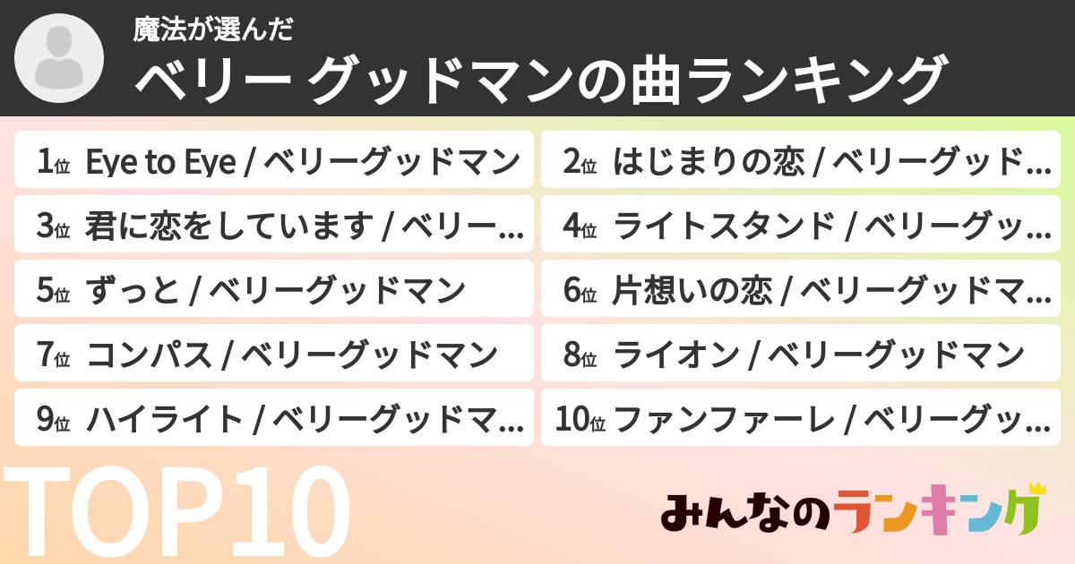 魔法さんの「ベリー グッドマンの曲ランキング」