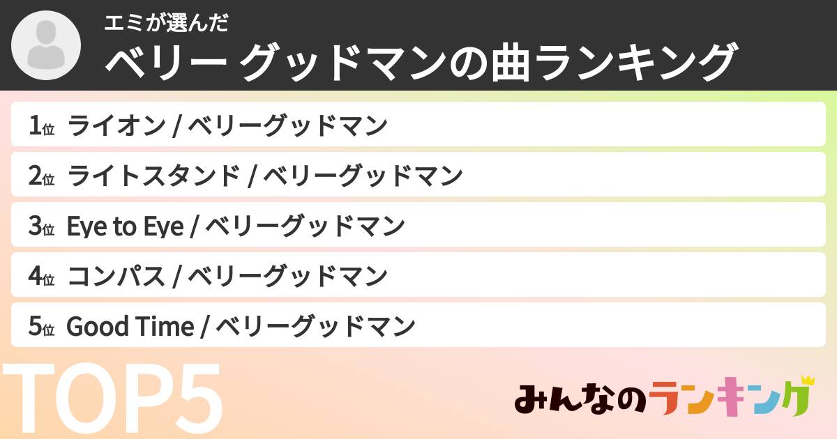 エミさんの「ベリー グッドマンの曲ランキング」
