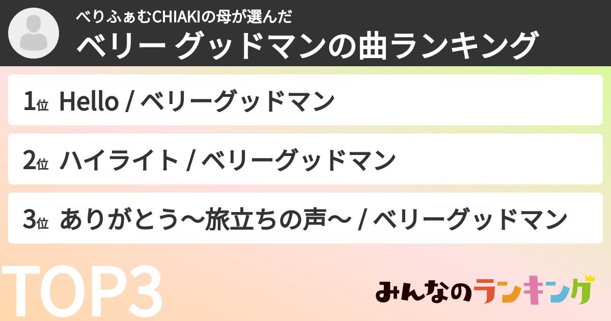 べりふぁむCHIAKIの母さんの「ベリー グッドマンの曲ランキング」