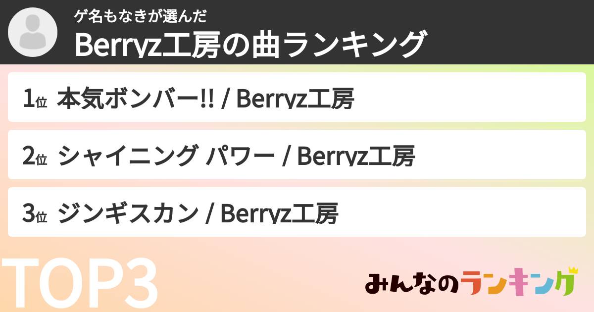 ゲ名もなきさんの「Berryz工房の曲ランキング」