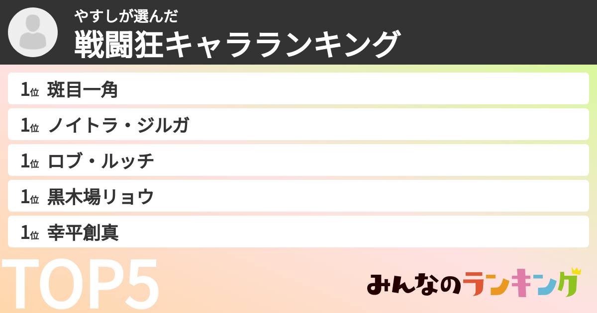 やすしさんの「戦闘狂キャラランキング」