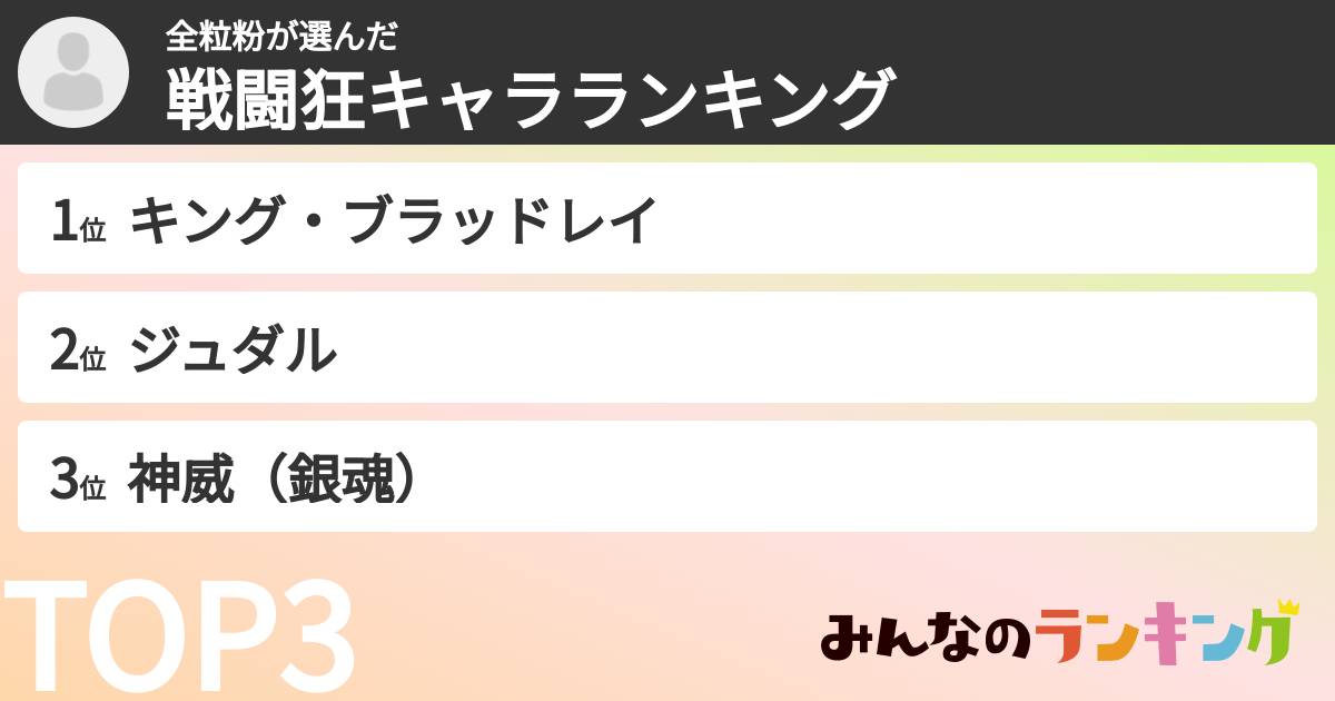 全粒粉さんの「戦闘狂キャラランキング」