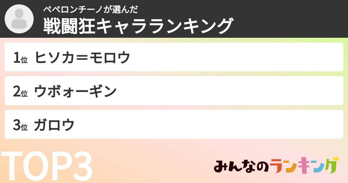 ペペロンチーノさんの「戦闘狂キャラランキング」