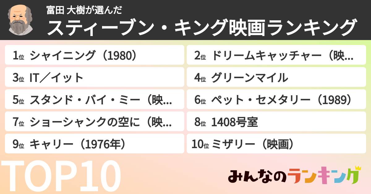 富田 大樹さんの「スティーブン・キング映画ランキング」