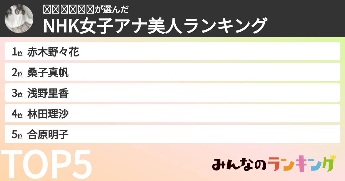 𝒽𝒾𝓎𝑜𝓇𝒾さんの「NHK女子アナ美人ランキング」