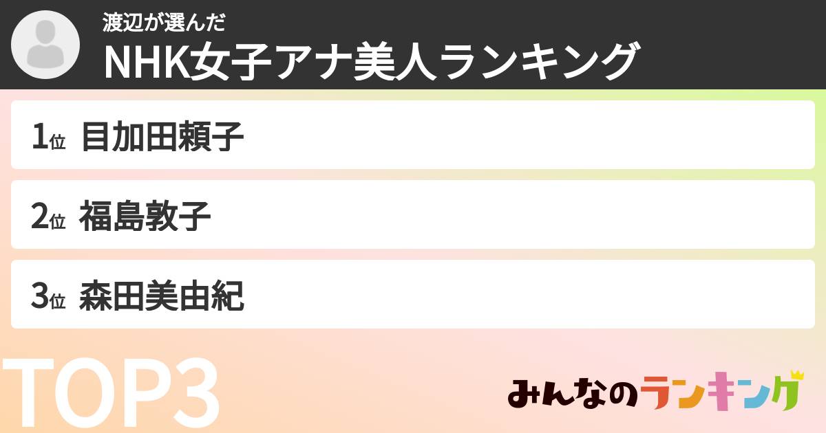 渡辺さんの「NHK女子アナ美人ランキング」