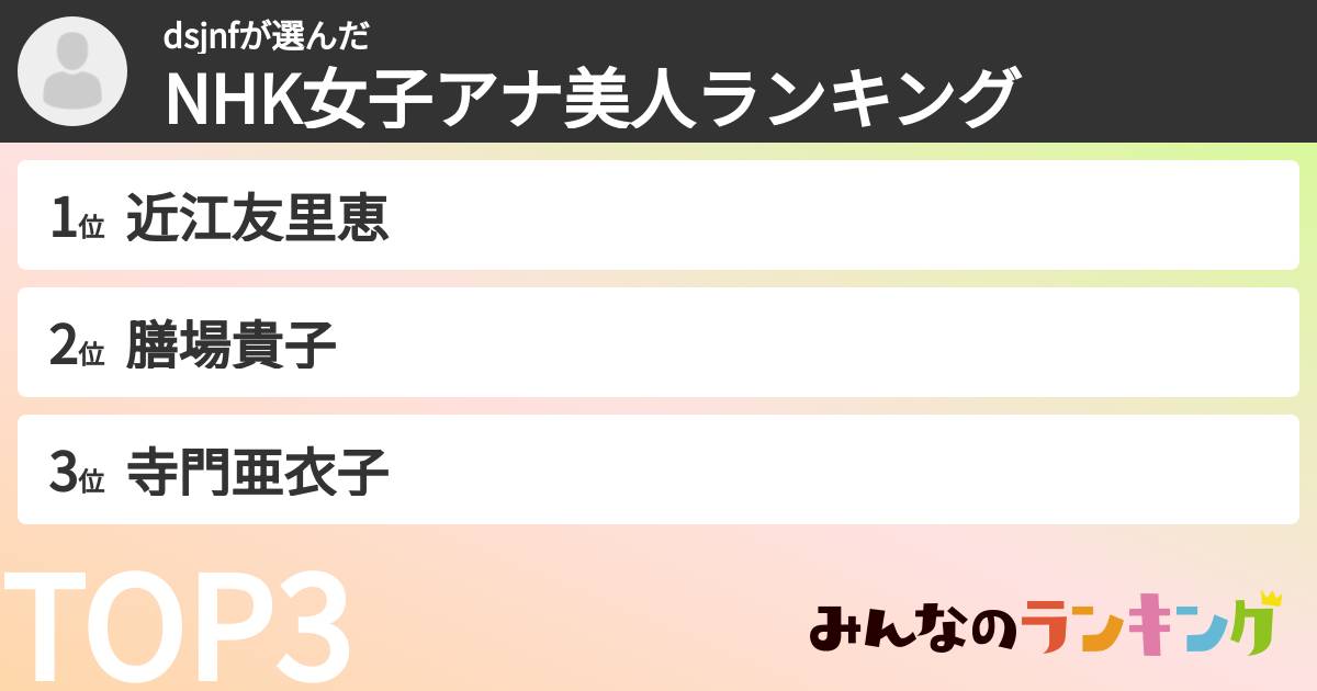 dsjnfさんの「NHK女子アナ美人ランキング」