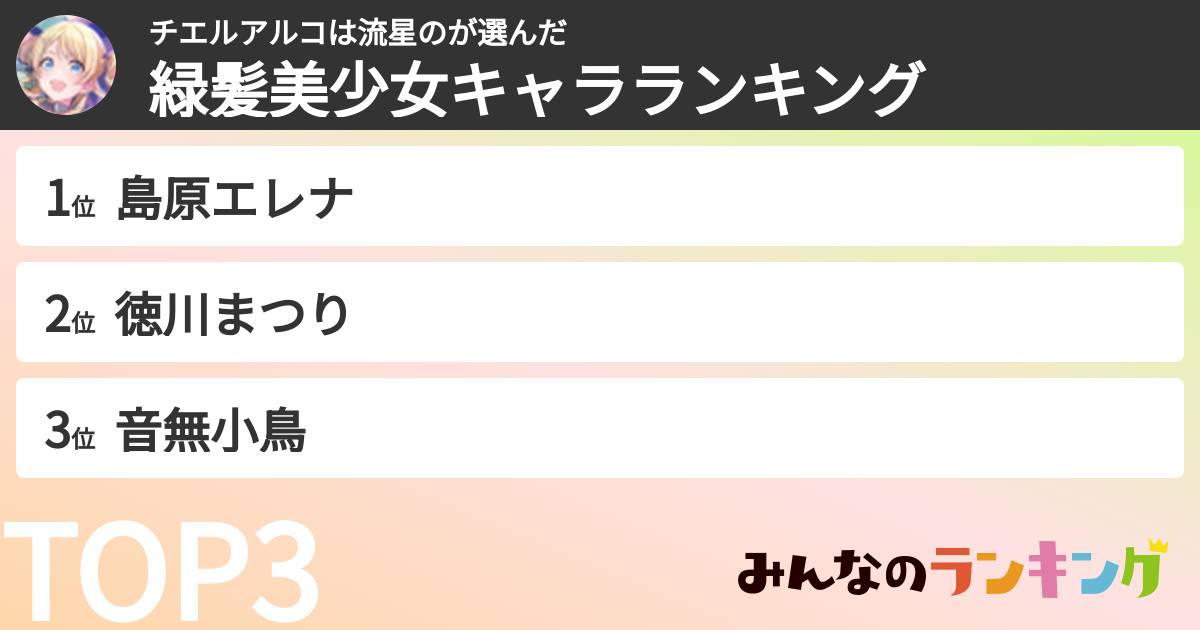 チエルアルコは流星のさんの「緑髪美少女キャラランキング」