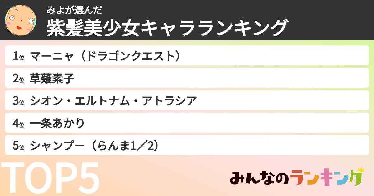 みよさんの「紫髪美少女キャラランキング」