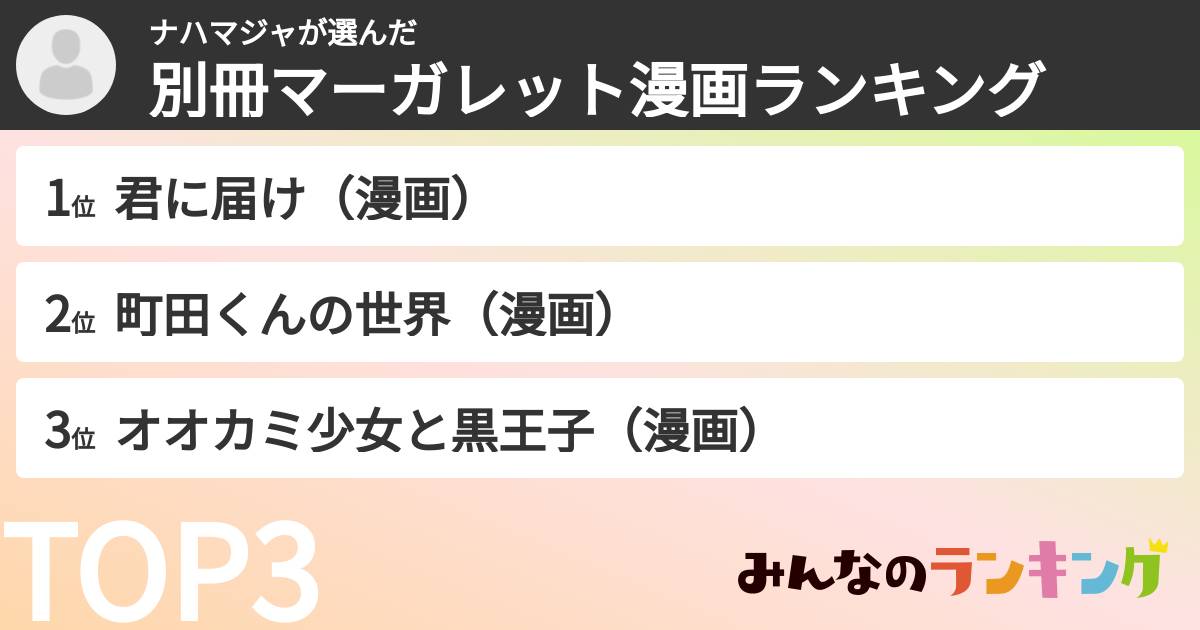 ナハマジャさんの「別冊マーガレット漫画ランキング」
