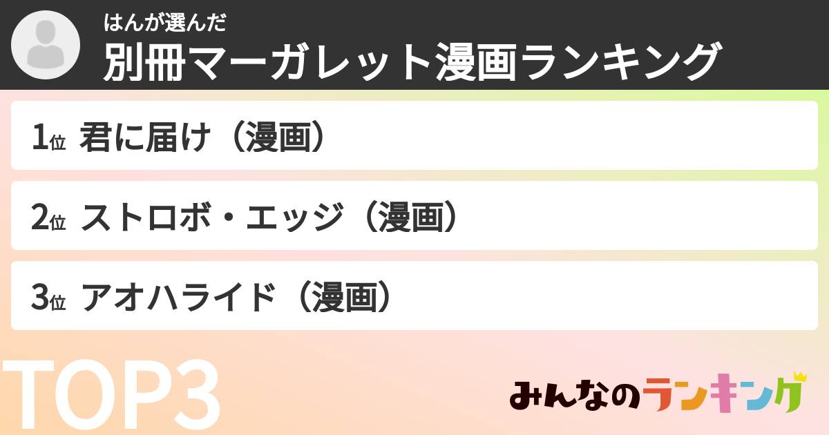 はんさんの「別冊マーガレット漫画ランキング」