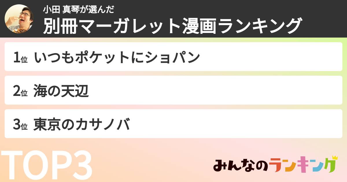 小田 真琴さんの「別冊マーガレット漫画ランキング」