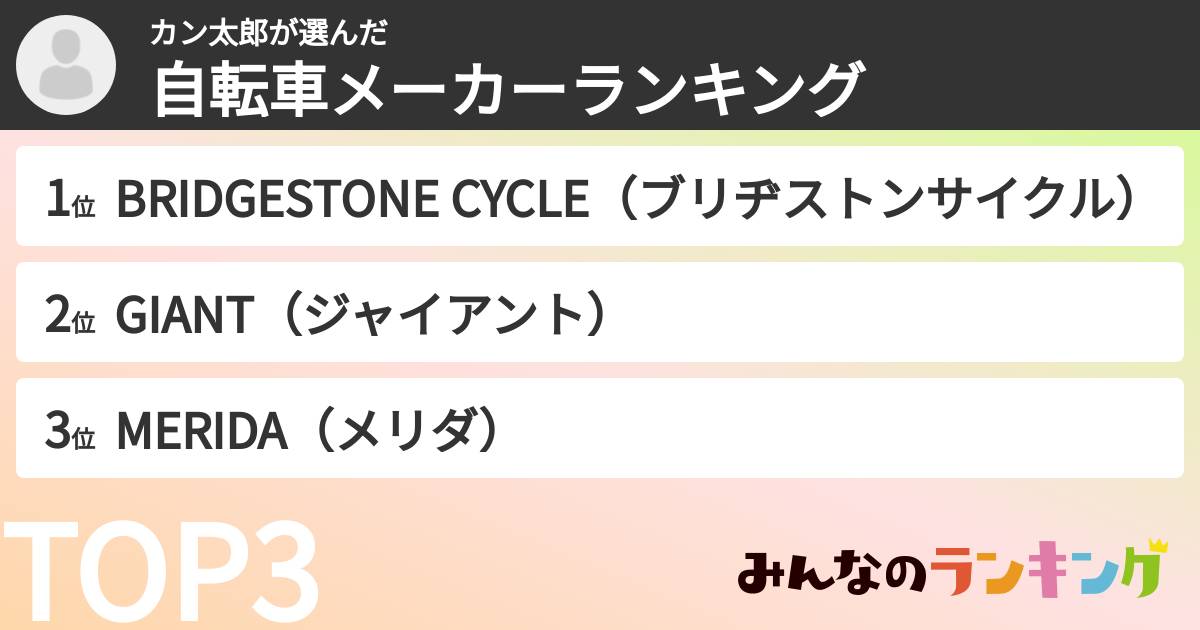 カン太郎さんの「自転車メーカーランキング」