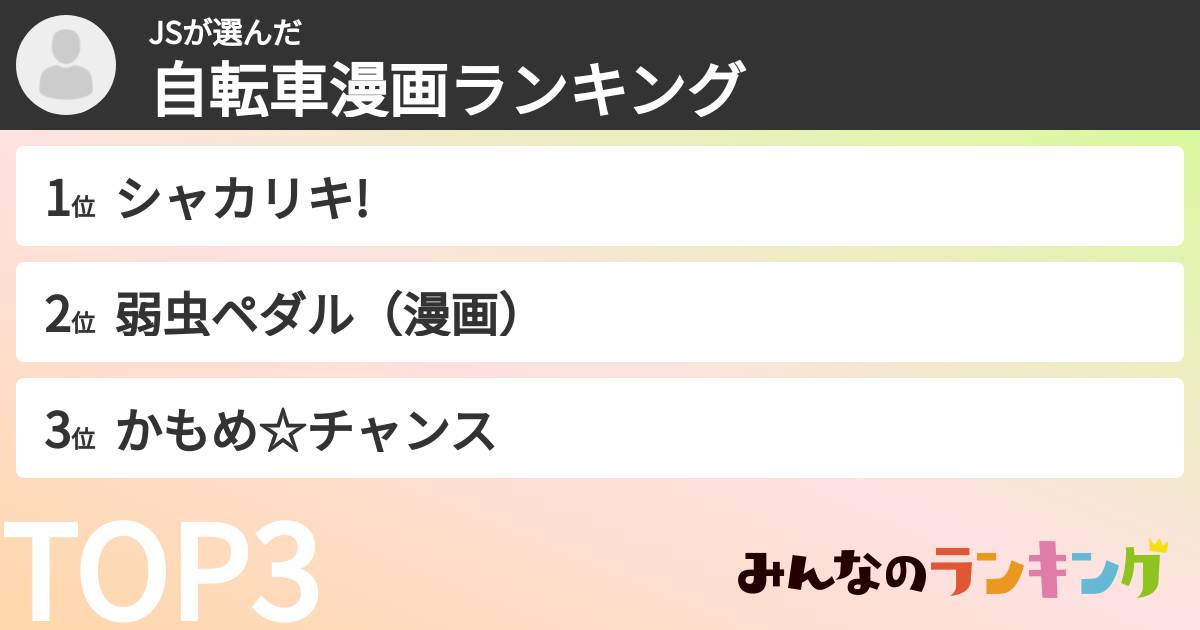 JSさんの「自転車漫画ランキング」