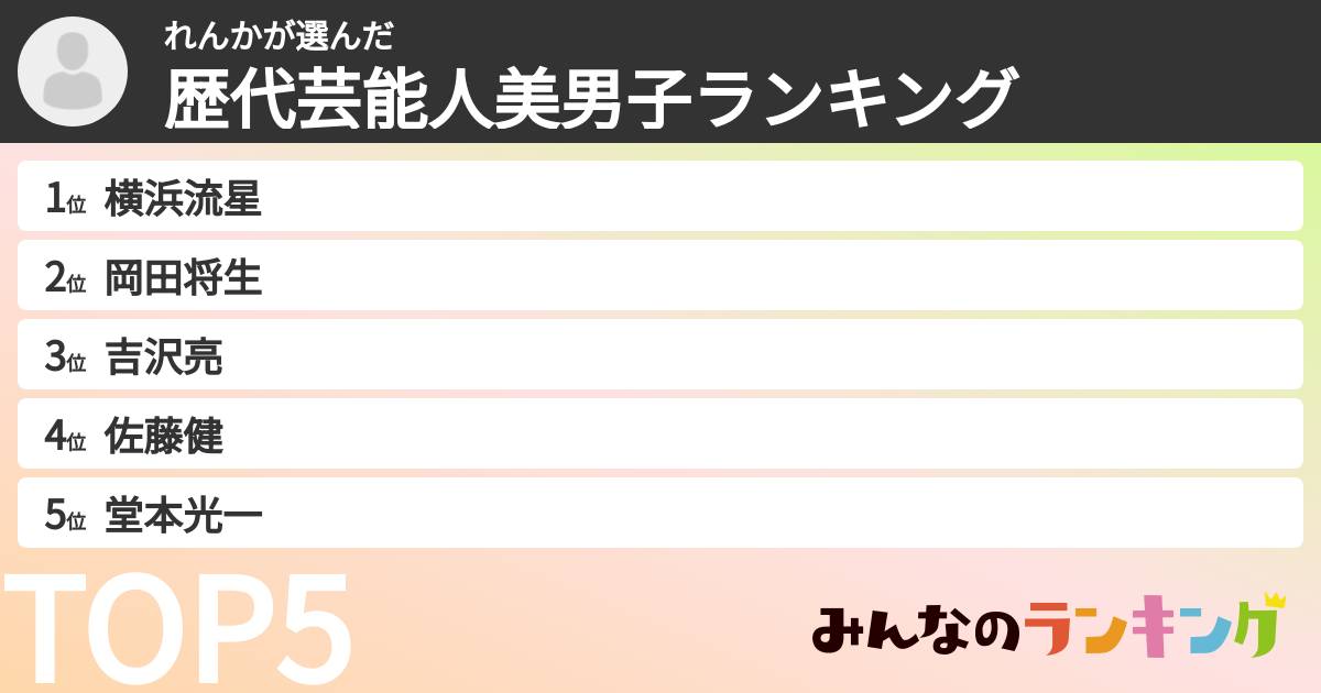 れんかさんの「歴代芸能人美男子ランキング」