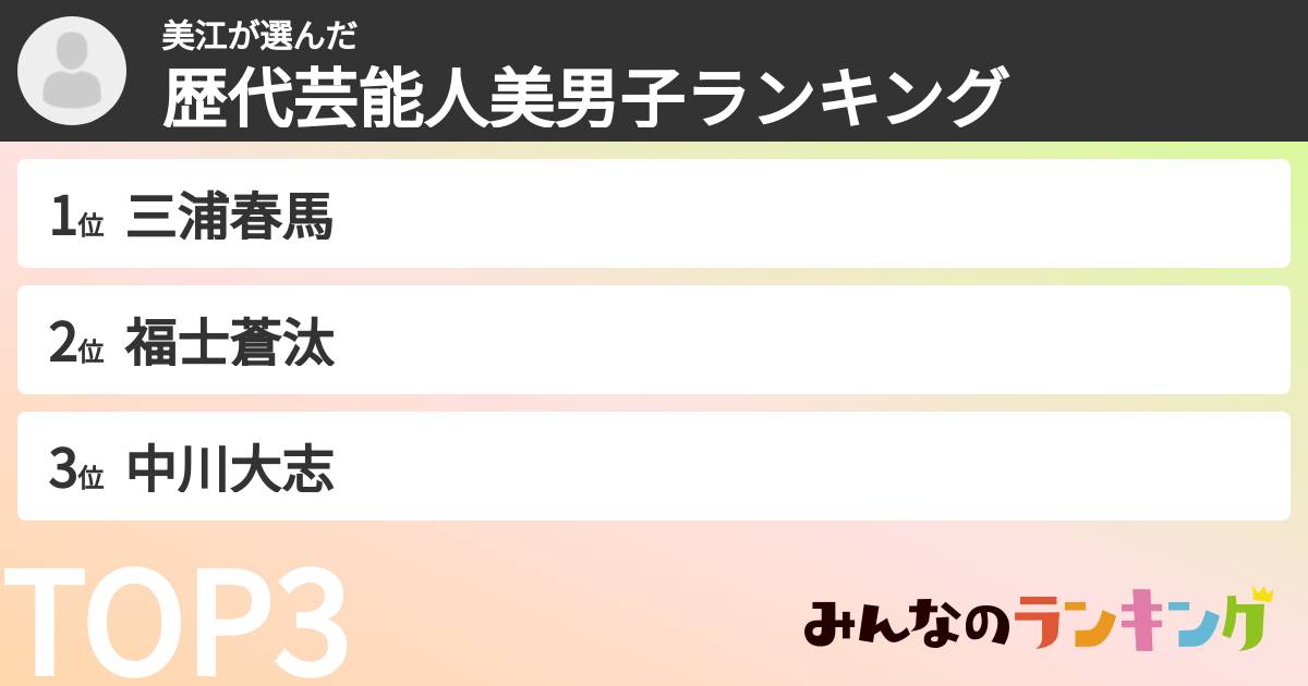 美江さんの「歴代芸能人美男子ランキング」
