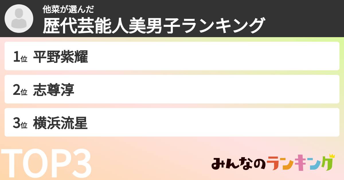 他菜さんの「歴代芸能人美男子ランキング」