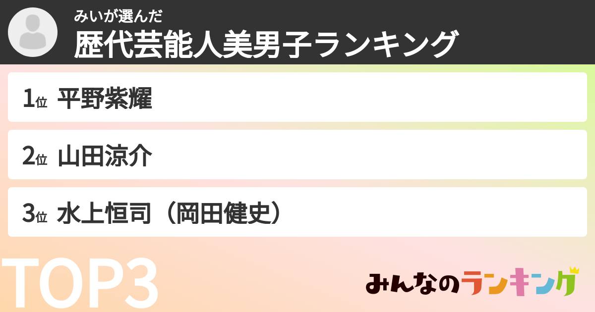 みいさんの「歴代芸能人美男子ランキング」