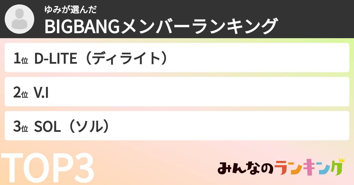 ゆみさんの「BIGBANGメンバーランキング」