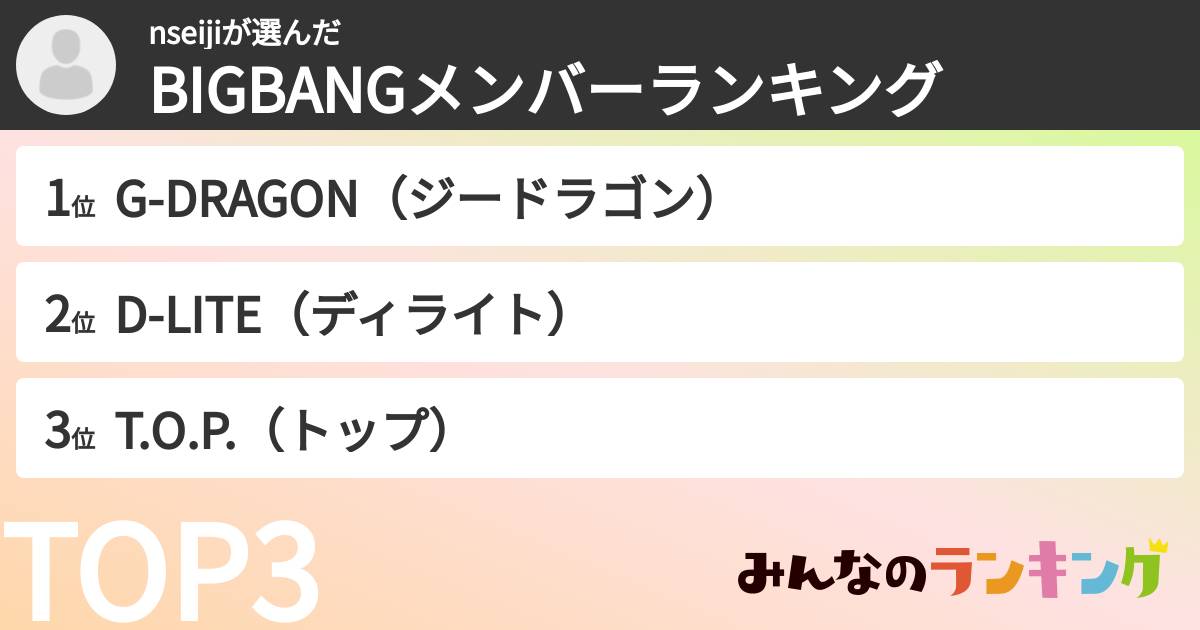 nseijiさんの「BIGBANGメンバーランキング」