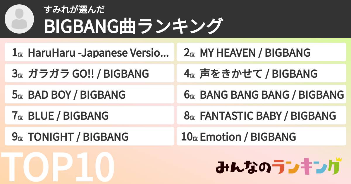 すみれさんの「BIGBANG曲ランキング」