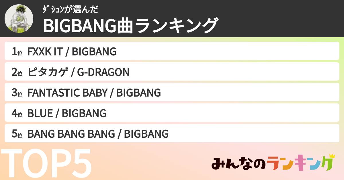 ﾀﾞｼｭﾝさんの「BIGBANG曲ランキング」