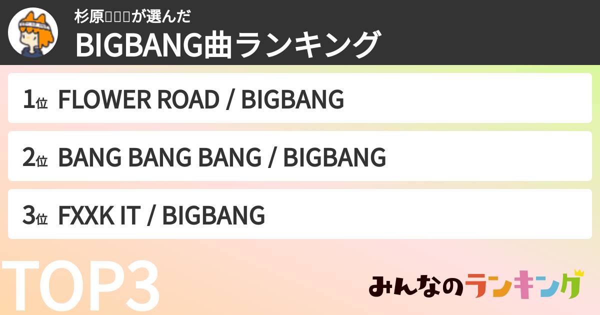 杉原🍀🍰✌さんの「BIGBANG曲ランキング」