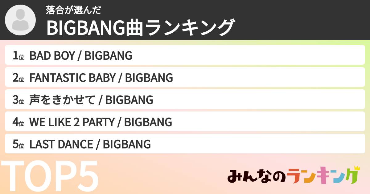 落合さんの「BIGBANG曲ランキング」