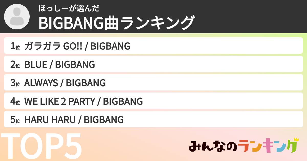ほっしーさんの「BIGBANG曲ランキング」