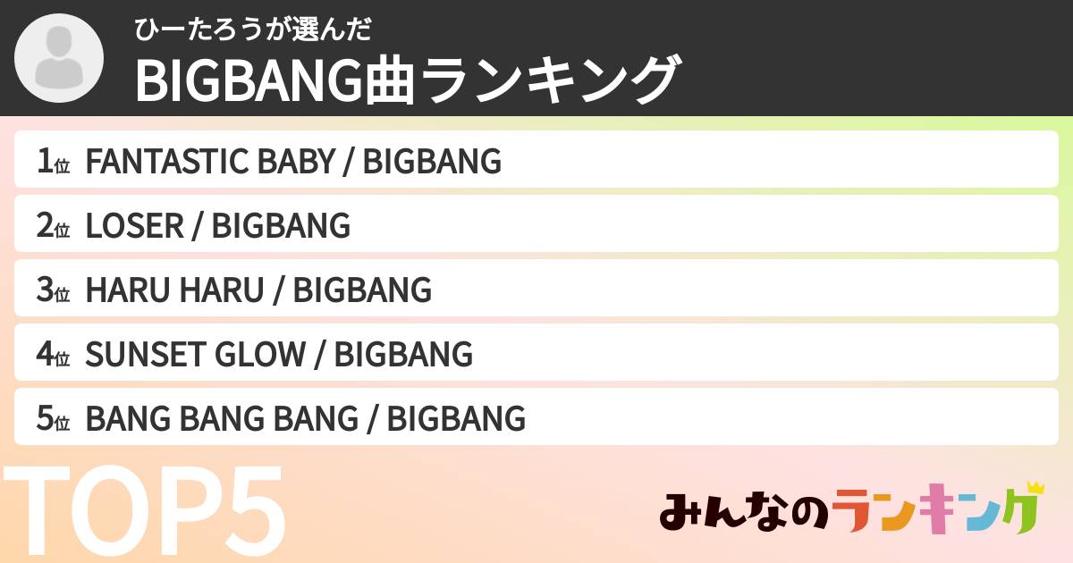 ひーたろうさんの「BIGBANG曲ランキング」