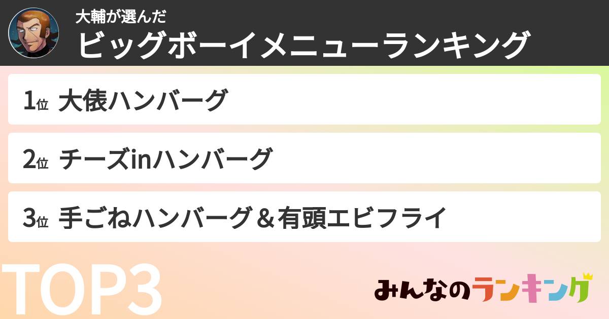 大輔さんの「ビッグボーイメニューランキング」