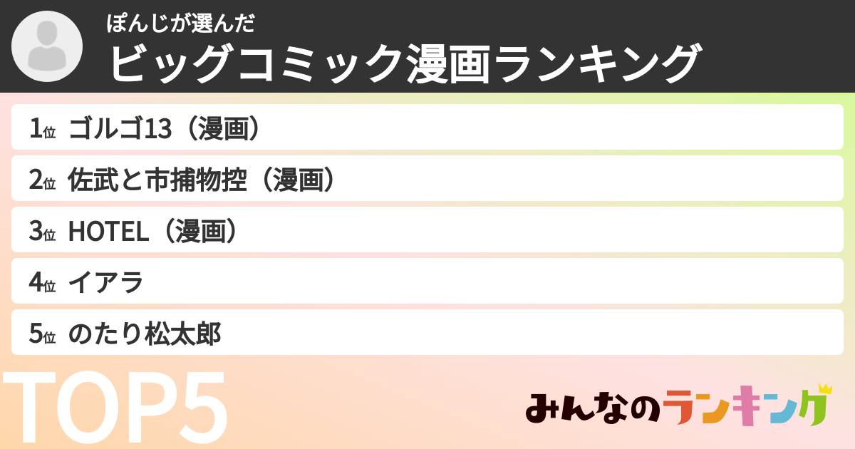 ぽんじさんの「ビッグコミック漫画ランキング」