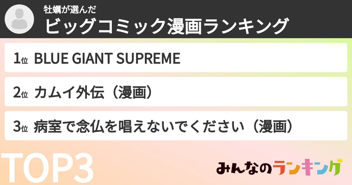 牡蠣さんの「ビッグコミック漫画ランキング」