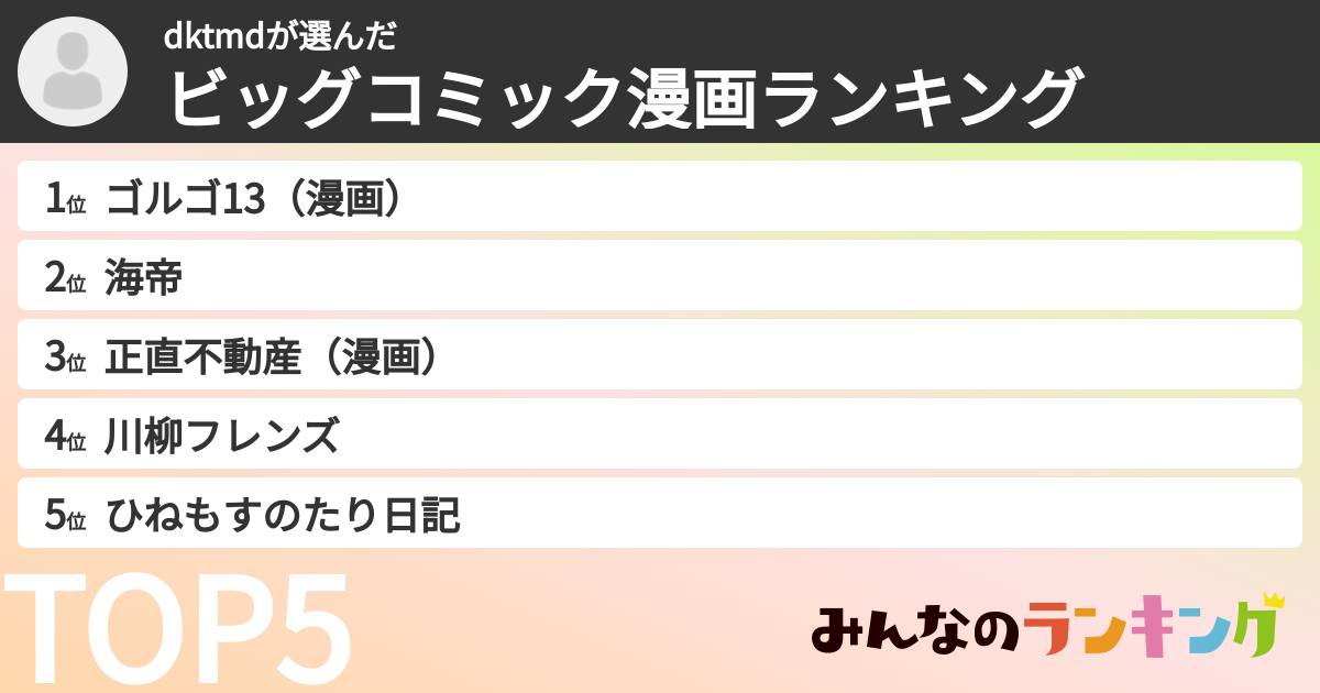 dktmdさんの「ビッグコミック漫画ランキング」