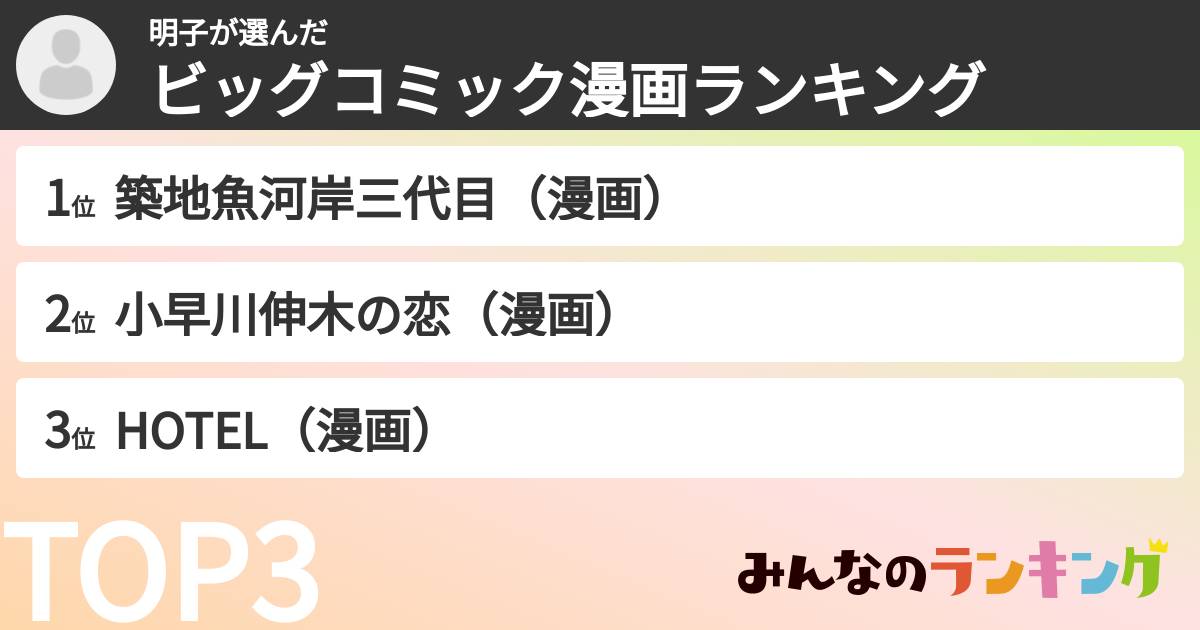 明子さんの「ビッグコミック漫画ランキング」