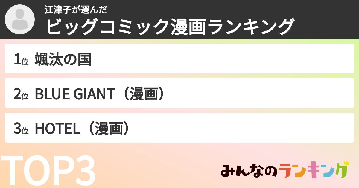 江津子さんの「ビッグコミック漫画ランキング」