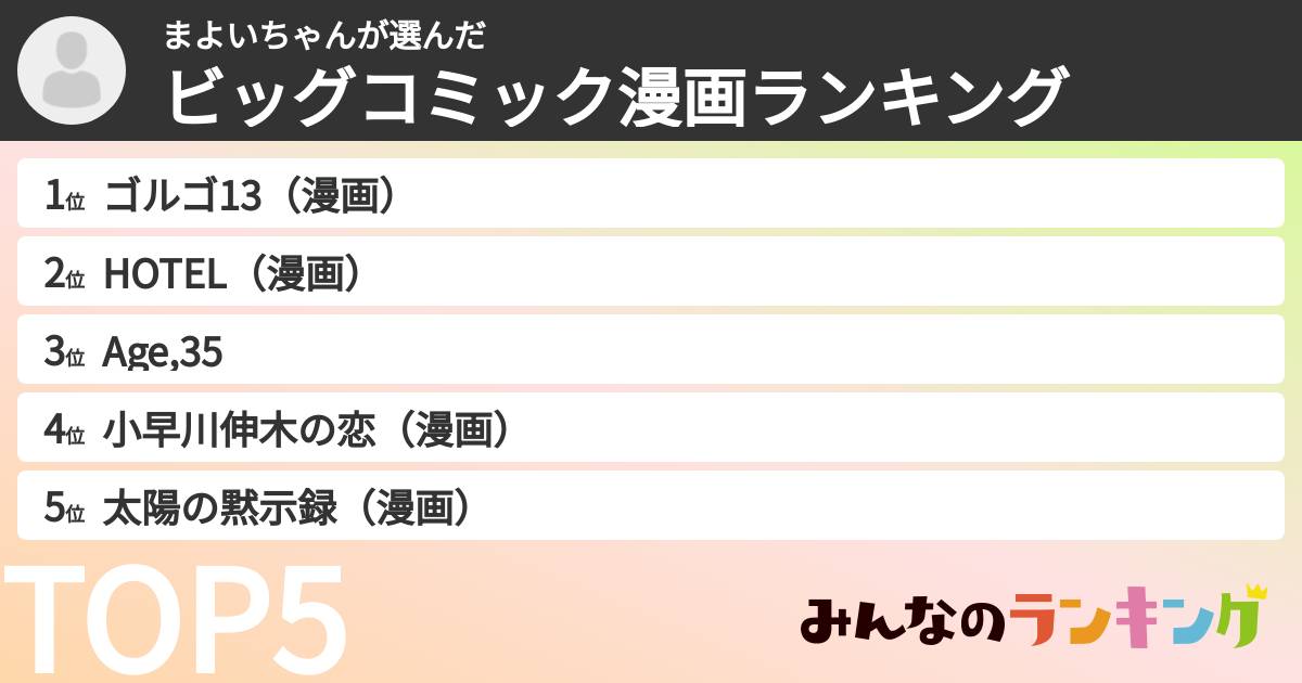 まよいちゃんさんの「ビッグコミック漫画ランキング」